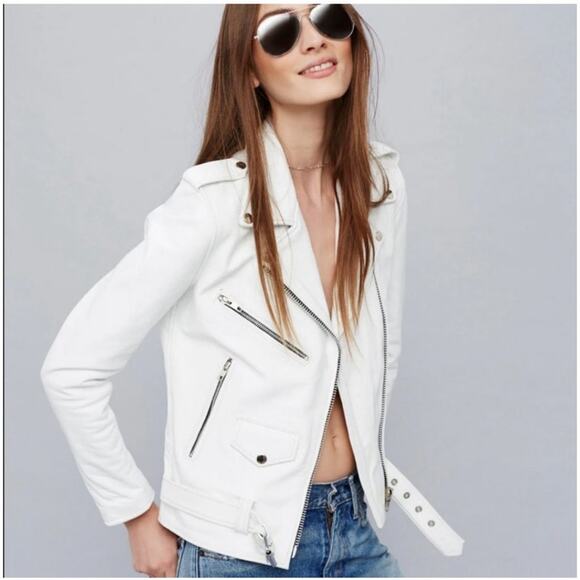 Understated Leather Free People Easy Rider White Leather Motorcycle Jacket - Picture 2 of 8